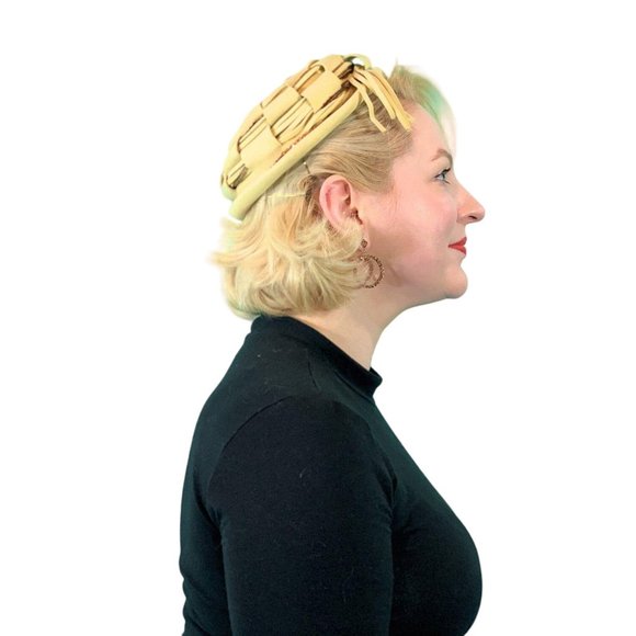 Vintage 1950s Sequin Beret Hat Tan Round Cap - Picture 10 of 10